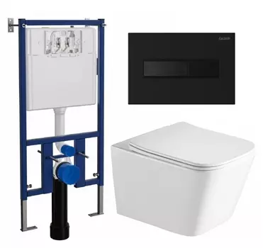 Комплект 3 в 1 инсталляция Loranto 4501 + Унитаз подвесной SantiLine SL-5007 + кнопка черная матовая
