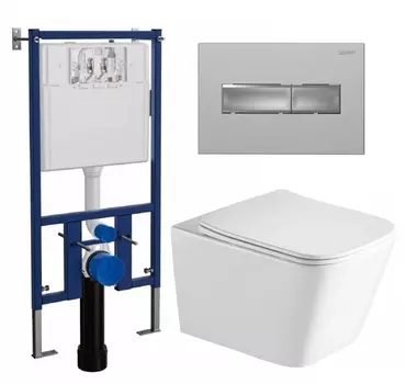 Комплект 3 в 1 инсталляция Loranto 4501 + Унитаз подвесной SantiLine SL-5007 + кнопка хром матовая