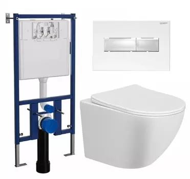 Комплект 3 в 1 инсталляция Loranto 4501 + Унитаз подвесной Taliente Amato AM25010 + кнопка белая глянцевая