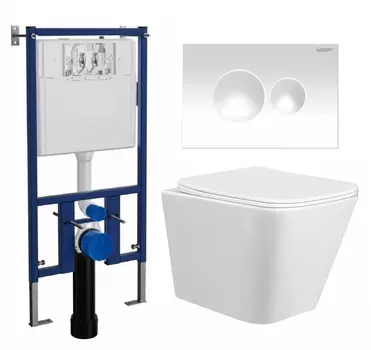Комплект 3 в 1 инсталляция Loranto 4501 + Унитаз подвесной Taliente Correto CR25200 + кнопка белая глянцевая