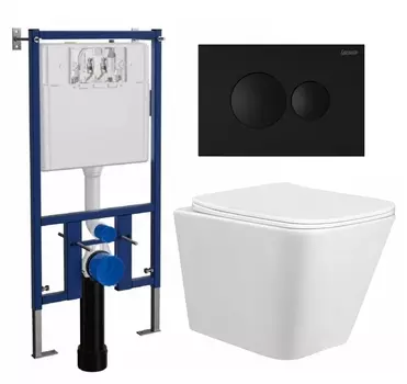Комплект 3 в 1 инсталляция Loranto 4501 + Унитаз подвесной Taliente Correto CR25200 + кнопка черная матовая