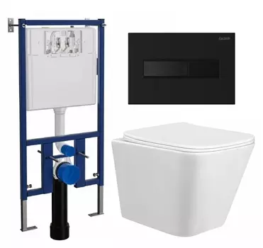 Комплект 3 в 1 инсталляция Loranto 4501 + Унитаз подвесной Taliente Correto CR25200 + кнопка черная матовая