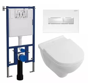 Комплект 3 в 1 инсталляция Loranto 4501 + Унитаз подвесной Villeroy & Boch O Novo Directflush + кнопка белая глянцевая