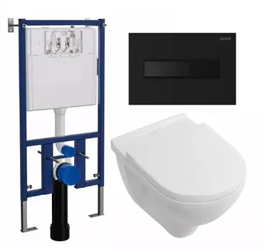 Комплект 3 в 1 инсталляция Loranto 4501 + Унитаз подвесной Villeroy & Boch O Novo Directflush + кнопка черная матовая