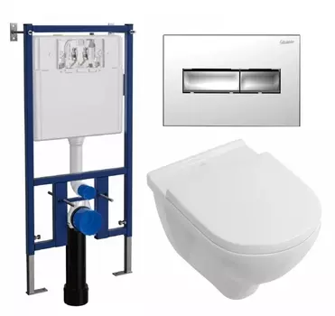 Комплект 3 в 1 инсталляция Loranto 4501 + Унитаз подвесной Villeroy & Boch O Novo Directflush + кнопка хром