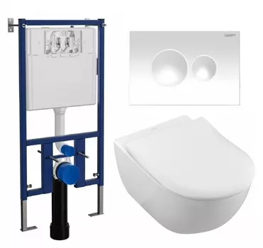 Комплект 3 в 1 инсталляция Loranto 4501 + Унитаз подвесной Villeroy & Boch Subway 2.0 5614R201 + кнопка белая глянцевая