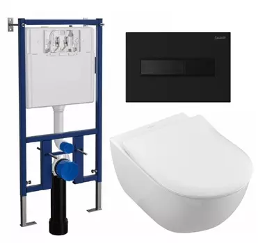 Комплект 3 в 1 инсталляция Loranto 4501 + Унитаз подвесной Villeroy & Boch Subway 2.0 5614R201 + кнопка черная матовая