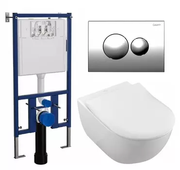 Комплект 3 в 1 инсталляция Loranto 4501 + Унитаз подвесной Villeroy & Boch Subway 2.0 5614R201 + кнопка хром