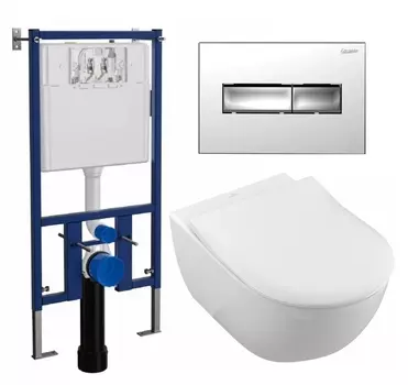 Комплект 3 в 1 инсталляция Loranto 4501 + Унитаз подвесной Villeroy & Boch Subway 2.0 5614R201 + кнопка хром