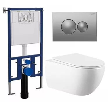 Комплект 3 в 1 инсталляция Loranto 4501 + Унитаз подвесной Vincea Evo VT1-34 + кнопка хром матовая