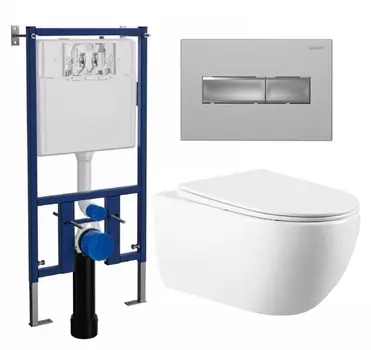 Комплект 3 в 1 инсталляция Loranto 4501 + Унитаз подвесной Vincea Evo VT1-34 + кнопка хром матовая