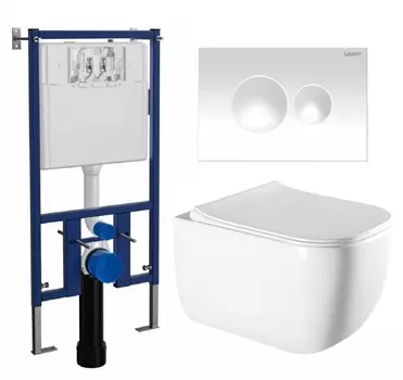 Комплект 3 в 1 инсталляция Loranto 4501 + Унитаз подвесной Vincea Form VT1-35 + кнопка белая глянцевая