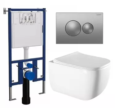 Комплект 3 в 1 инсталляция Loranto 4501 + Унитаз подвесной Vincea Form VT1-35 + кнопка хром матовая