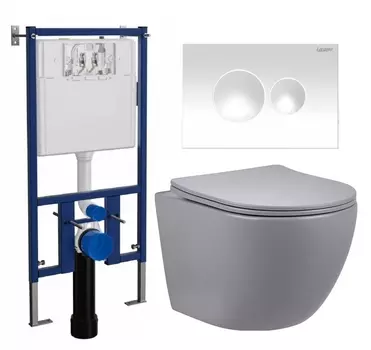 Комплект 3 в 1 инсталляция Loranto 4501 + Унитаз подвесной Vincea Globo VT1-14SMG + кнопка белая глянцевая