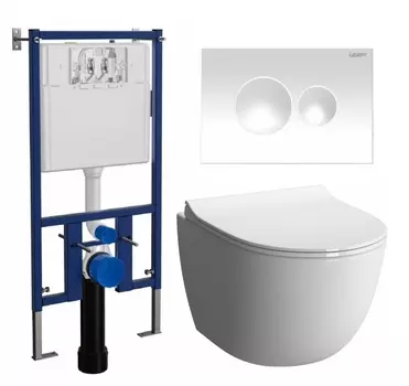 Комплект 3 в 1 инсталляция Loranto 4501 + Унитаз подвесной VitrA Sento 7748В003-0075 + кнопка белая глянцевая