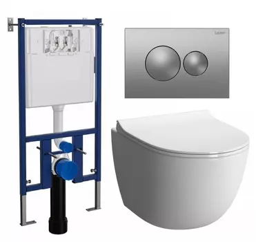 Комплект 3 в 1 инсталляция Loranto 4501 + Унитаз подвесной VitrA Sento 7748В003-0075 + кнопка хром матовая