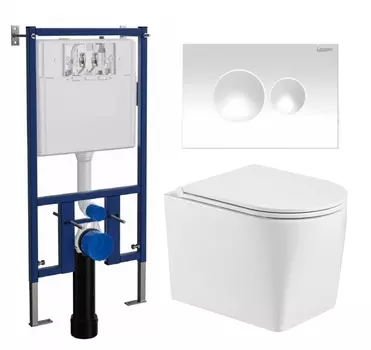 Комплект 3 в 1 инсталляция Loranto 4501 + Унитаз подвесной WeltWasser Nesenbach 004 GL-WT + кнопка белая глянцевая
