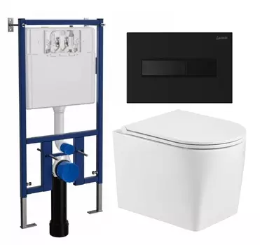 Комплект 3 в 1 инсталляция Loranto 4501 + Унитаз подвесной WeltWasser Nesenbach 004 GL-WT + кнопка черная матовая