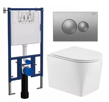 Комплект 3 в 1 инсталляция Loranto 4501 + Унитаз подвесной WeltWasser Nesenbach 004 GL-WT + кнопка хром матовая