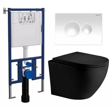 Комплект 3 в 1 инсталляция Loranto 4501 + Унитаз подвесной Weltwasser WW Merzbach 043 MT-BL + кнопка белая глянцевая