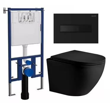 Комплект 3 в 1 инсталляция Loranto 4501 + Унитаз подвесной Weltwasser WW Merzbach 043 MT-BL + кнопка черная матовая
