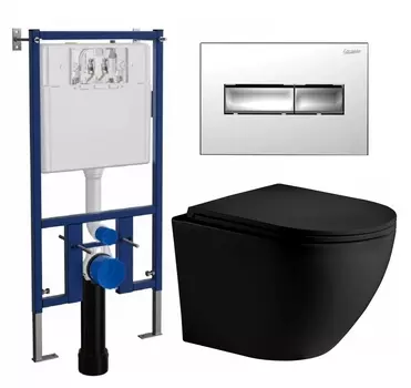 Комплект 3 в 1 инсталляция Loranto 4501 + Унитаз подвесной Weltwasser WW Merzbach 043 MT-BL + кнопка хром