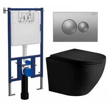 Комплект 3 в 1 инсталляция Loranto 4501 + Унитаз подвесной Weltwasser WW Merzbach 043 MT-BL + кнопка хром матовая