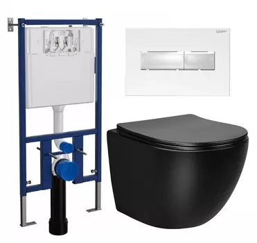 Комплект 3 в 1 инсталляция Loranto 4501 + Унитаз Vincea Globo VT1-14MB + кнопка белая глянцевая