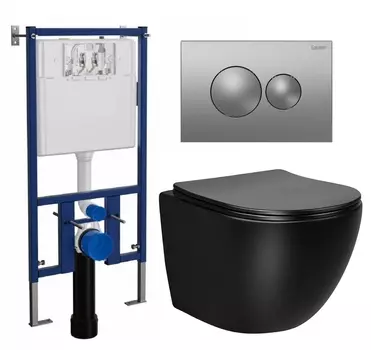 Комплект 3 в 1 инсталляция Loranto 4501 + Унитаз Vincea Globo VT1-14MB + кнопка хром матовая