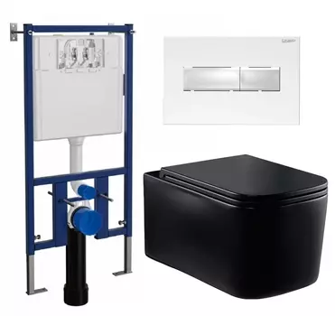 Комплект 3 в 1 инсталляция Loranto 4501 + Унитаз Vincea Ultra Rimless VT1-32MB + кнопка белая глянцевая