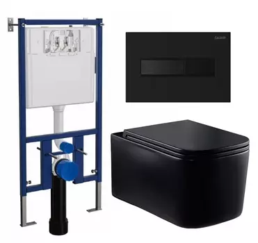 Комплект 3 в 1 инсталляция Loranto 4501 + Унитаз Vincea Ultra Rimless VT1-32MB + кнопка черная матовая