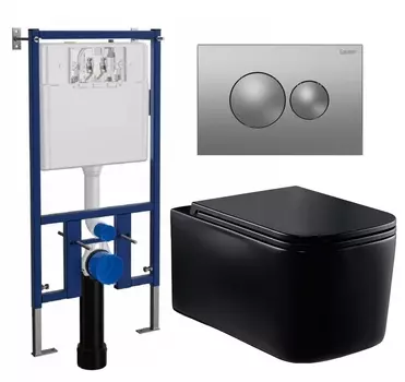 Комплект 3 в 1 инсталляция Loranto 4501 + Унитаз Vincea Ultra Rimless VT1-32MB + кнопка хром матовая