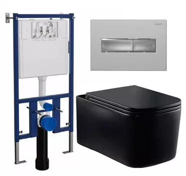 Комплект 3 в 1 инсталляция Loranto 4501 + Унитаз Vincea Ultra Rimless VT1-32MB + кнопка хром матовая