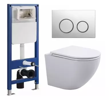 Комплект 3 в 1 инсталляция SinteSi SIN-CCI-SMP-101 + Подвесной унитаз SinteSi EVI + кнопка хром