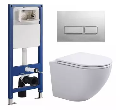 Комплект 3 в 1 инсталляция SinteSi SIN-CCI-SMP-101 + Подвесной унитаз SinteSi EVI + кнопка хром