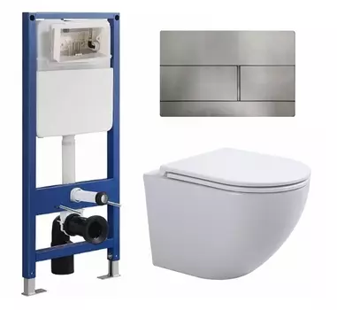 Комплект 3 в 1 инсталляция SinteSi SIN-CCI-SMP-101 + Подвесной унитаз SinteSi EVI + кнопка сталь
