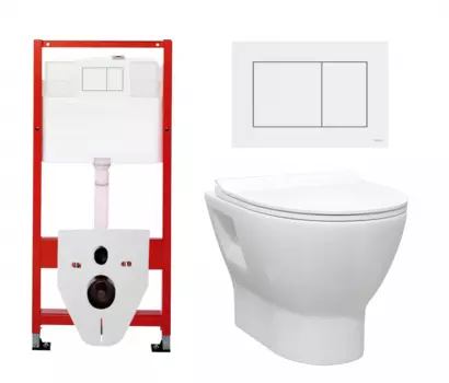 Комплект 3 в 1 инсталляция Tece Base 9400413 + Унитаз подвесной Enio Nativo EN1270551 + кнопка белая