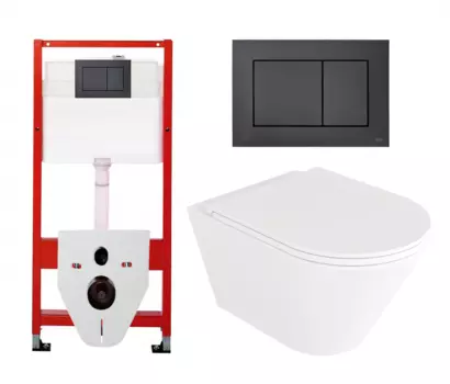 Комплект 3 в 1 инсталляция Tece Base K440407/9400414 + Унитаз подвесной Enio Cento EN4280110 + кнопка черная матовая