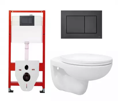 Комплект 3 в 1 инсталляция Tece Base K440407/9400414 + Унитаз подвесной Enio Ekos EN0170571 + кнопка черная матовая