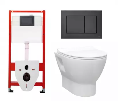 Комплект 3 в 1 инсталляция Tece Base K440407/9400414 + Унитаз подвесной Enio Nativo EN1270551 + кнопка черная матовая