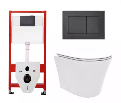 Комплект 3 в 1 инсталляция Tece Base K440407/9400414 + Унитаз подвесной Enio Neo EN5370588 + кнопка черная матовая