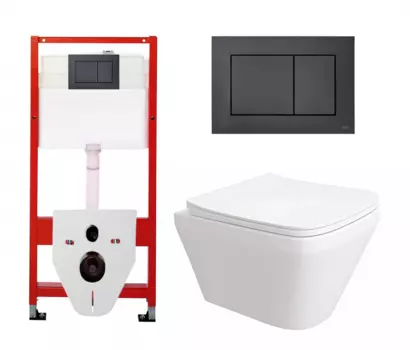 Комплект 3 в 1 инсталляция Tece Base K440407/9400414 + Унитаз подвесной Enio Vicino EN9170544 + кнопка черная матовая