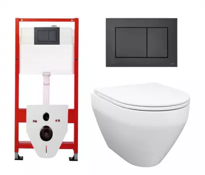 Комплект 3 в 1 инсталляция Tece Base K440407/9400414 + Унитаз подвесной Enio Cono EN2870522 + кнопка черная матовая