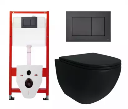 Комплект 3 в 1 инсталляция Tece Base K440407/9400414 + Унитаз подвесной Enio Unico BL черный EN4105055 + кнопка черная матовая