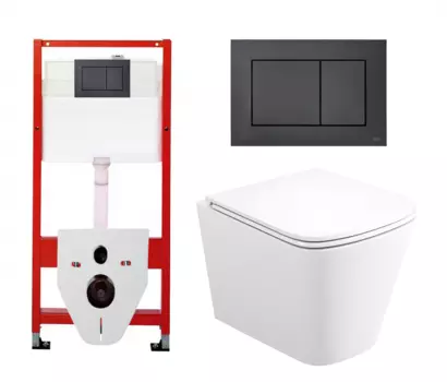 Комплект 3 в 1 инсталляция Tece Base K440407/9400414 + Унитаз подвесной Enio Binario Tornado EN4180237 + кнопка черная матовая