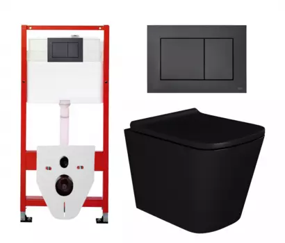 Комплект 3 в 1 инсталляция Tece Base K440407/9400414 + Унитаз подвесной Enio Binario BL черный EN4180225 + кнопка черная матовая