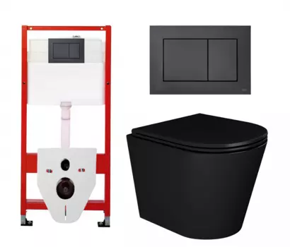 Комплект 3 в 1 инсталляция Tece Base K440407/9400414 + Унитаз подвесной Enio Cento BL черный EN4280035 + кнопка черная матовая