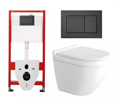 Комплект 3 в 1 инсталляция Tece Base K440407/9400414 + Унитаз подвесной Enio Pulito EN1170052 + кнопка черная матовая