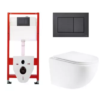 Комплект 3 в 1 инсталляция Tece Base 9400414 + Подвесной унитаз Enio Unico с кнопкой черной OOO