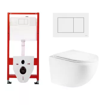 Комплект 3 в 1 инсталляция Tece Base 9400413 + Подвесной унитаз Enio Unico с кнопкой белой OOO